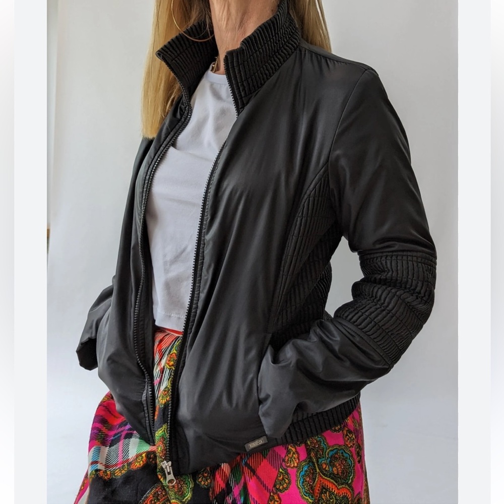 GORGEOUS VTG Satin Bomber Jacket-Shirring Detail Neckline--SzXs-S EUC -🖤 - Picture 2 of 16